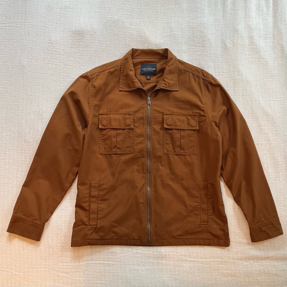 Lucky Brand Sienna Brown 100% Cotton Men’s Large Zip-Up Utility Jacket